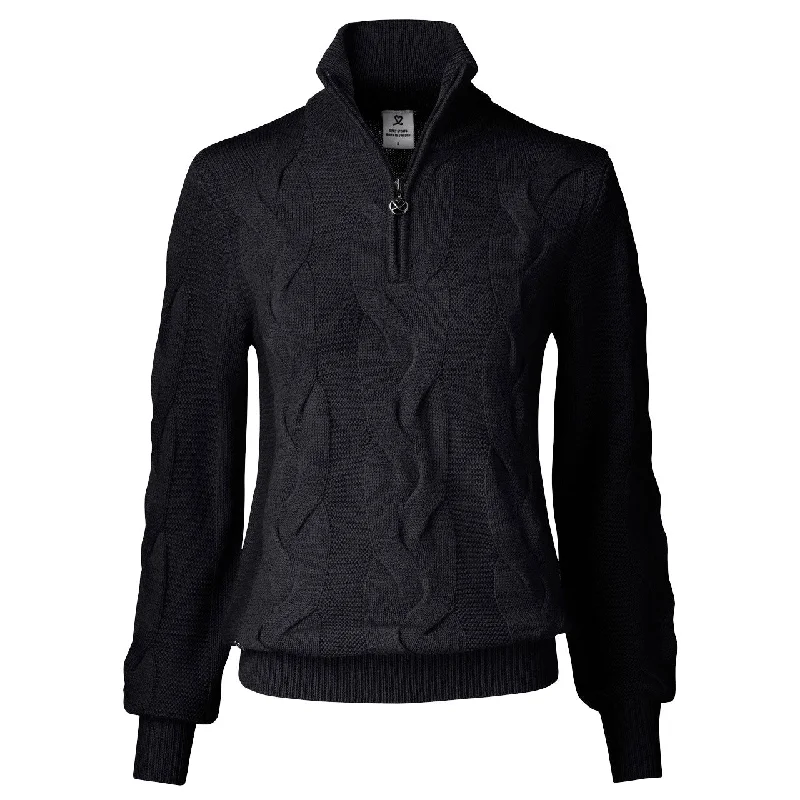 Daily Sports Addie Womens 1/2 Zip Golf Sweater Cable Knit Ribbed Knit Lace Knit