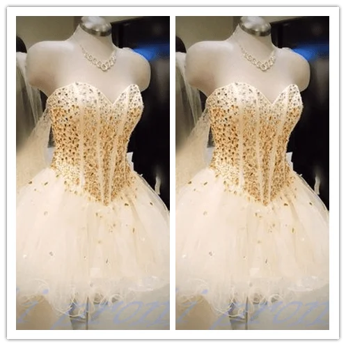 White Tulle Princess Party Prom Dress With Gold Beading