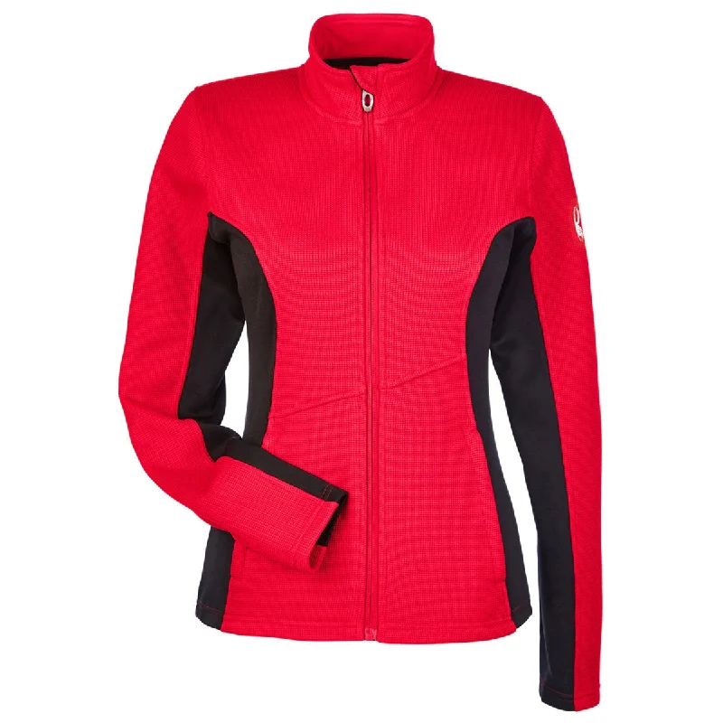 Spyder Women's Red/Black Full Zip Sweater Ribbed Striped Patterned