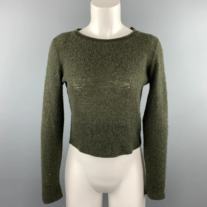 RALPH LAUREN COLLECTION Size 8 Olive Knitted Cashmere Pullover Short Sleeve Top