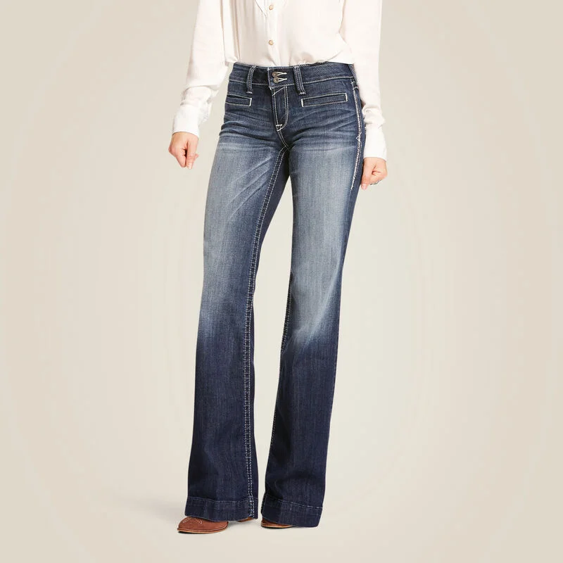 Ariat Ladies Trouser Mid Rise Stretch Entwined Wide Leg Jean Style 10025302 Trousers Polka Dot Cute