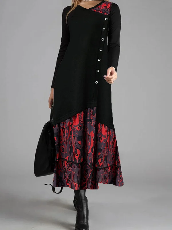 Winter Long-sleeved Abstract Print Casual Dress