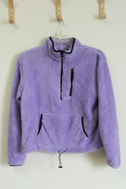No Boundaries Purple Sherpa Pullover | L Chenille Soft Sweater