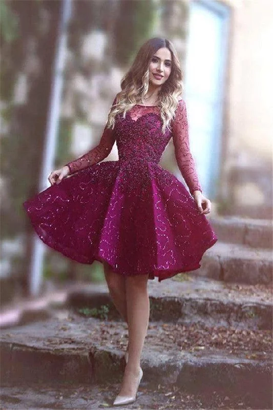 Stunning Sequin Long Sleeves Short Homecoming Dresses Prom Dress