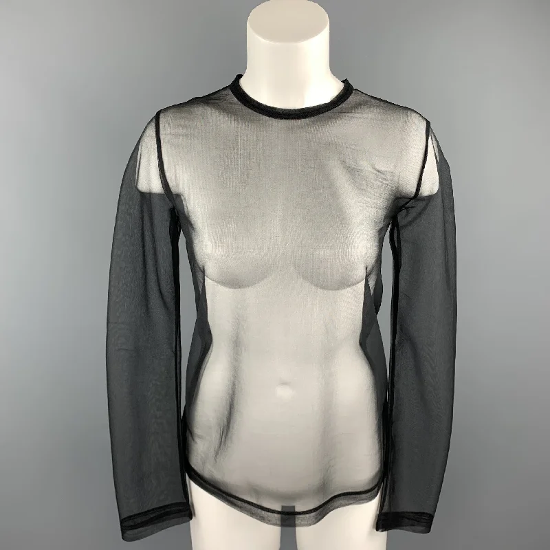 JUNYA WATANABE Size M Black Mesh Polyester Crew-Neck Pullover Zipper Front Cardigan