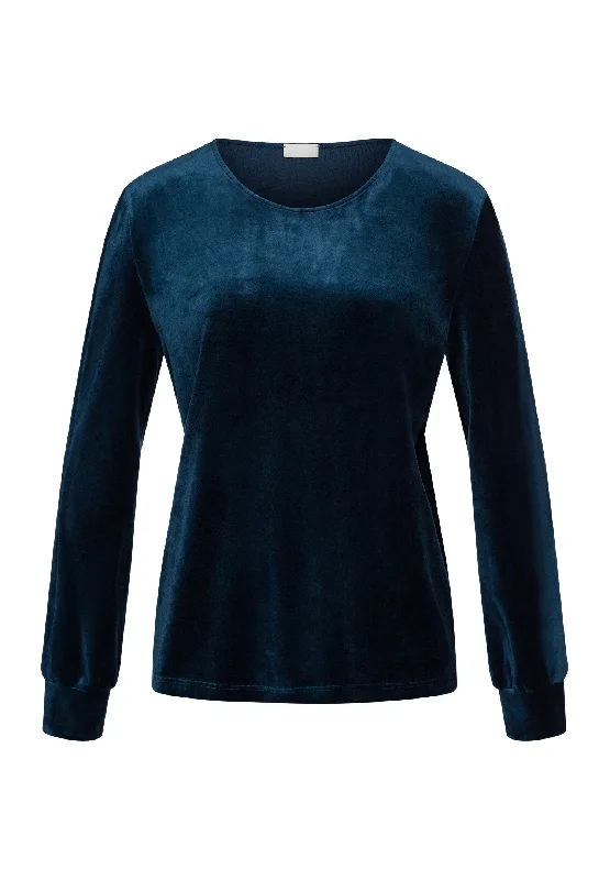 Favourites Velvet Round Neck Pullover | Mystic Blue 78855-1652 Boyleg Sleeve Pullover