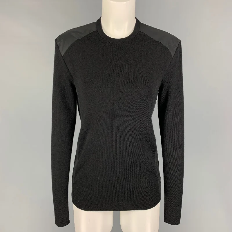 RALPH LAUREN Size S Black Wool Blend Crew-Neck Pullover Fitted Ribbed Sweater