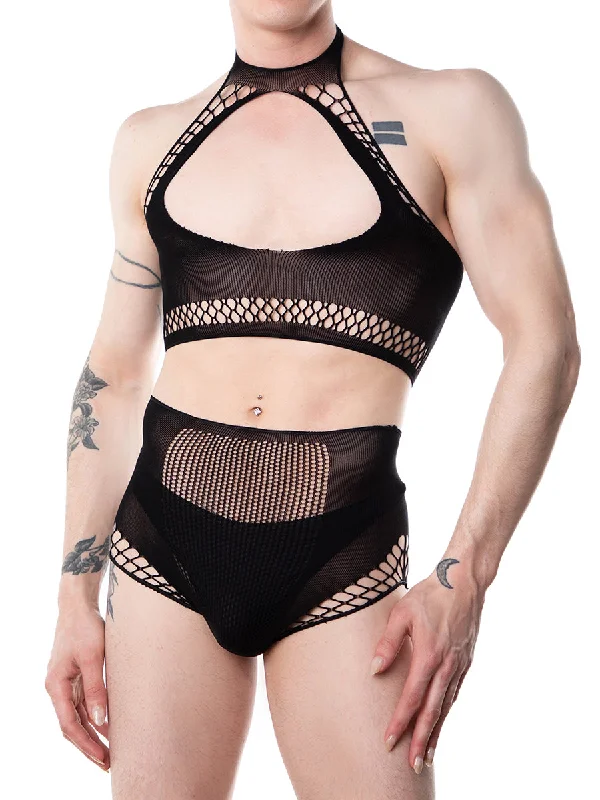 Halter Crop Top & High Waist Panty Set Cozy Warm Stylish