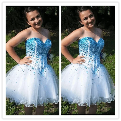 Beading White Blue Homecoming Dresses Prom Dress