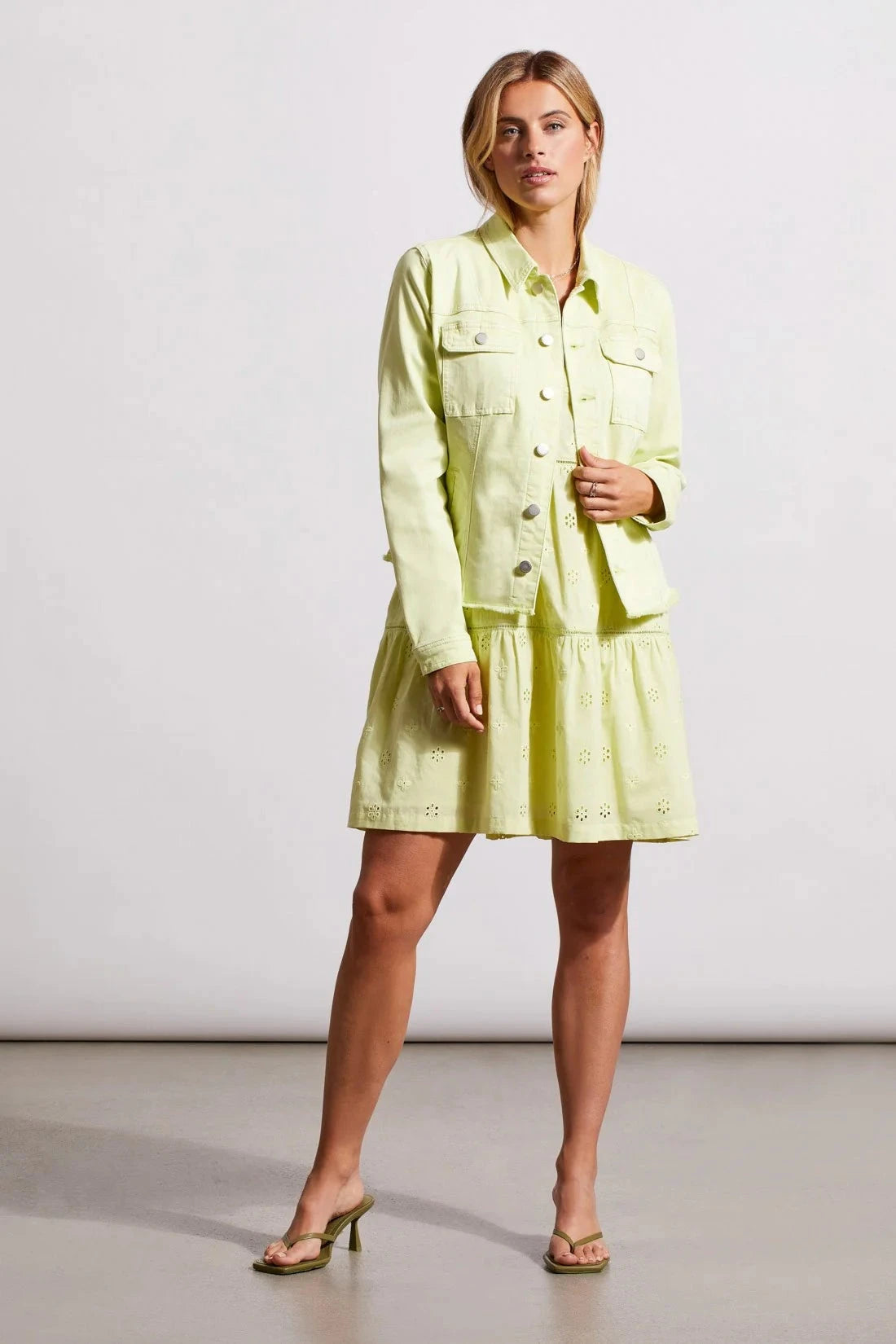 Button Front Jacket W Raw Edge Hem [Wild Lime-1762O] Zippered Front Buttoned Front Snap Front