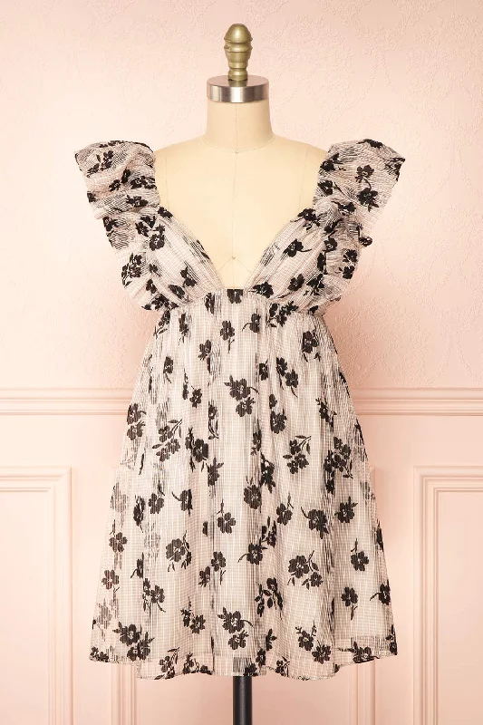 Elysara | Floral Gingham Babydoll Dress w/ Tie Back