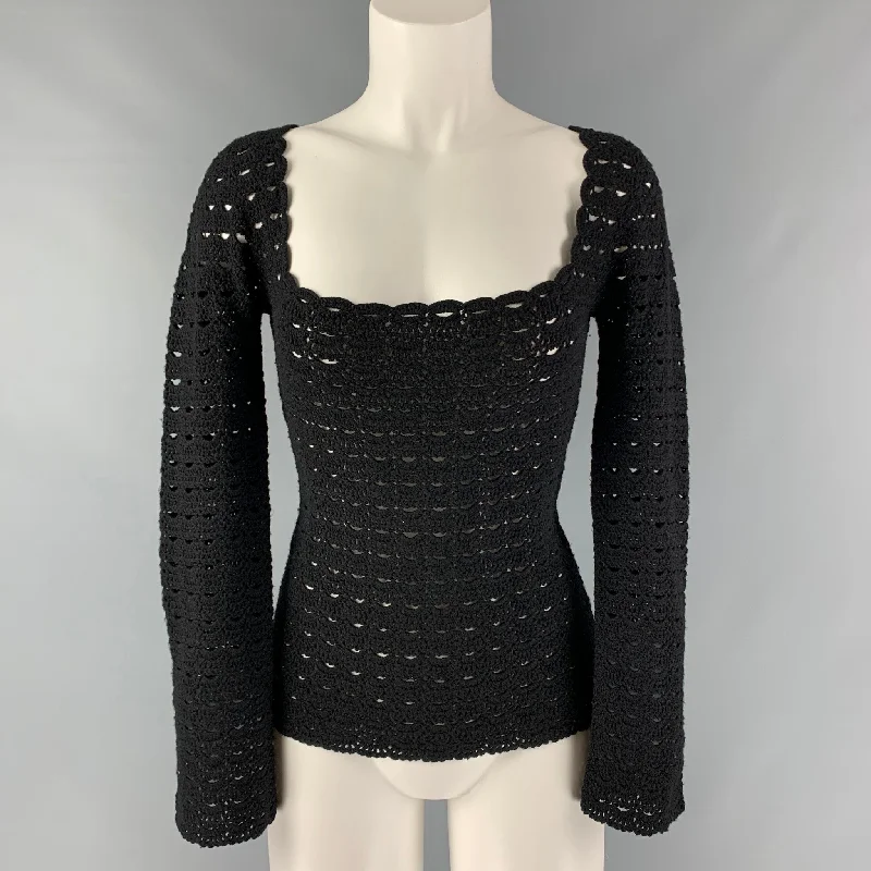 DOLCE & GABBANA Size S Black Square Neck Wool Crochet Pullover Boyleg Sleeve Pullover