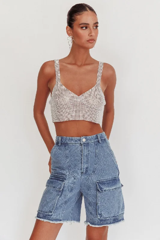 Lumina Diamante Crop Top Silver Satin Fabric Silk Fabric Chiffon Fabric