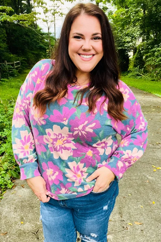 Feeling Femme Teal Floral Brushed Hacci Sweater Top Wool Fabric Cashmere Fabric Tweed Fabric Feeling Femme Teal Floral Brushed Hacci Sweater Top Wool Fabric Cashmere Fabric Tweed Fabric