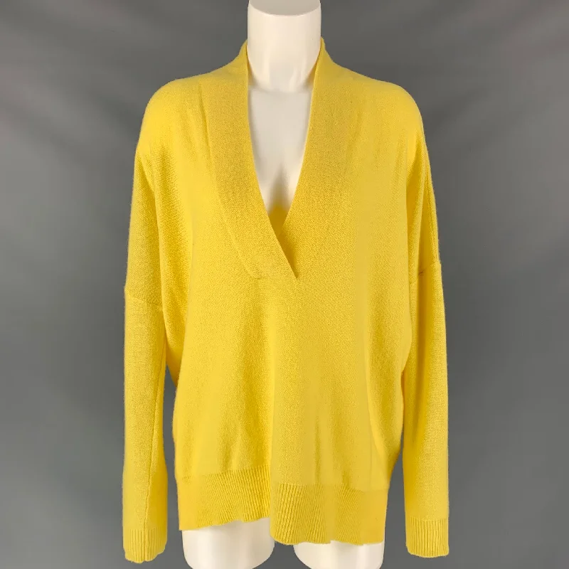 RALPH LAUREN Size M Yellow Cashmere Knitted Pullover Set Sleeve Pullover