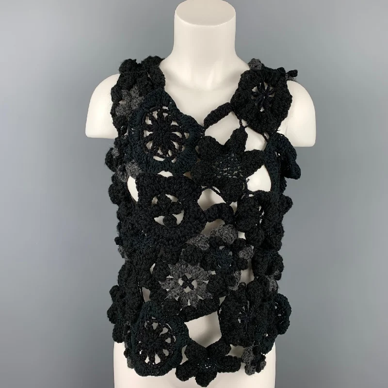 COMME des GARCONS TRICOT Size M Black & Grey Crochet Pullover Casual Top Fleece Warm Pullover