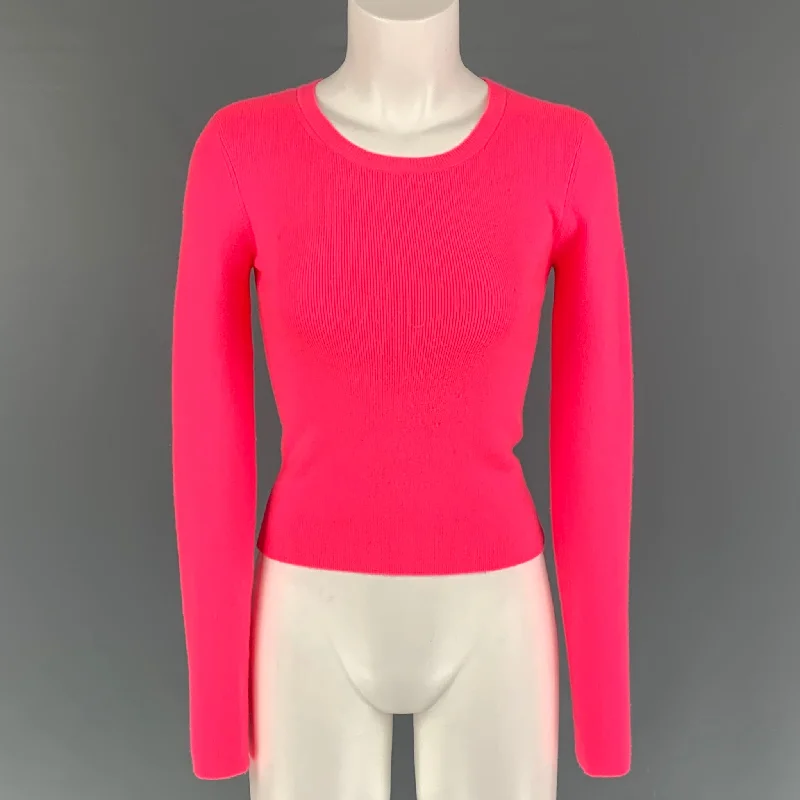 ALICE + OLIVIA Size S Pink Polyester Blend Long Sleeve Pullover Notched Neck Pullover