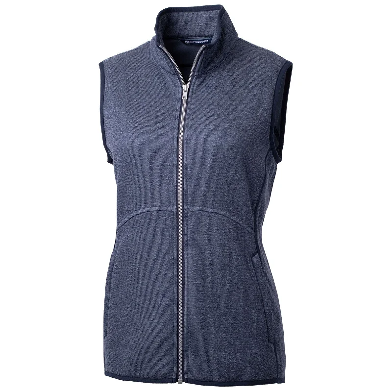 Cutter & Buck Women's Liberty Navy Heather Mainsail Sweater Knit Full Zip Vest Striped Floral Plaid Cutter & Buck Women's Liberty Navy Heather Mainsail Sweater Knit Full Zip Vest Striped Floral Plaid