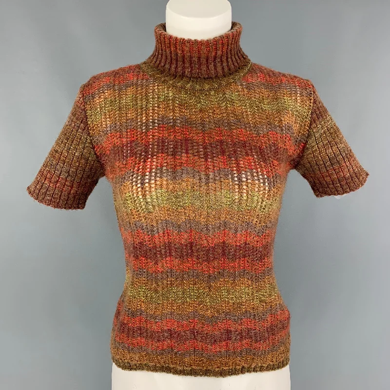 M MISSONI Size 4 Multi-Color Wool Blend Textured Turtleneck Pullover dolman Sleeve Top