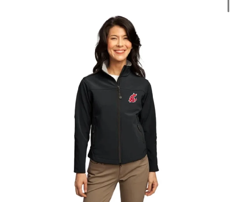 Ladies Glacier Soft Shell Jacket With Embroidered Coug Logo Appliqued Jacket Beaded Jacket Sequined Jacket Ladies Glacier Soft Shell Jacket With Embroidered Coug Logo Appliqued Jacket Beaded Jacket Sequined Jacket