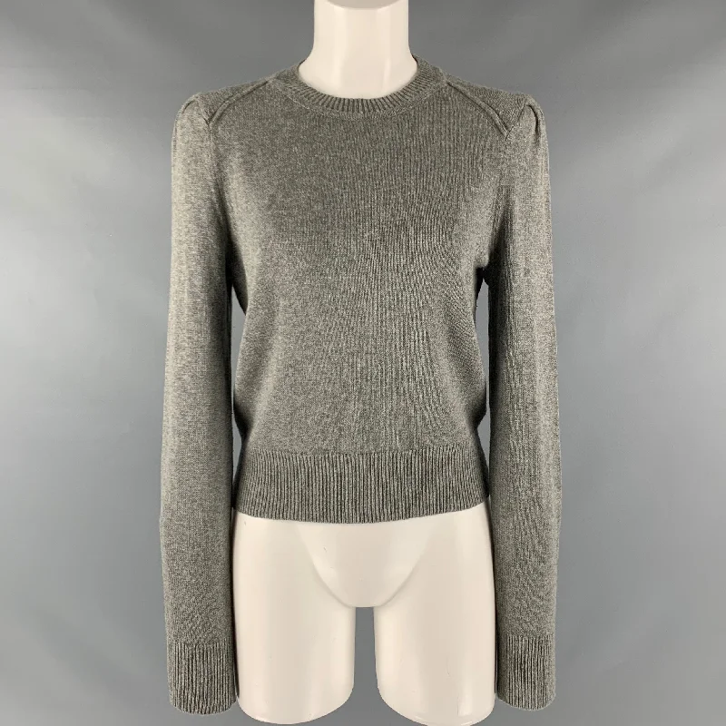 ISABEL MARANT Size 4 Grey Cotton Wool Crew-Neck Pullover Ruffle Neck Pullover
