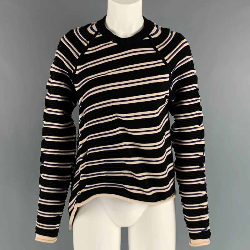 3.1 PHILLIP LIM Size S Navy Black Polyester Blend Stripe Pullover Open Neck Pullover 3.1 PHILLIP LIM Size S Navy Black Polyester Blend Stripe Pullover Open Neck Pullover