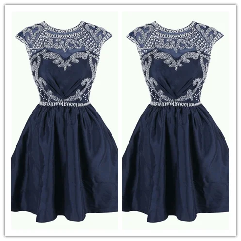 Beaded Sweet Freshman Navy Blue Homecoming Dresses Prom Dress