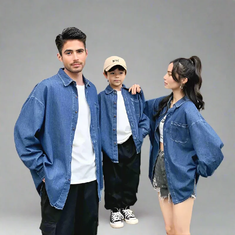 Matching Family Denim Button-Up Shirts Casual Unisex Jean Jackets for Parents and Kids Welt Pockets Slit Pockets Flap Pockets Matching Family Denim Button-Up Shirts Casual Unisex Jean Jackets for Parents and Kids Welt Pockets Slit Pockets Flap Pockets