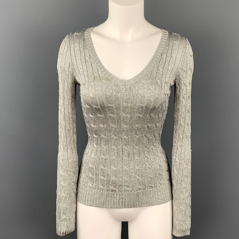 RALPH LAUREN Black Label Size XS Silver Silk Blend Pullover Sweater Cashmere Luxurious Pullover