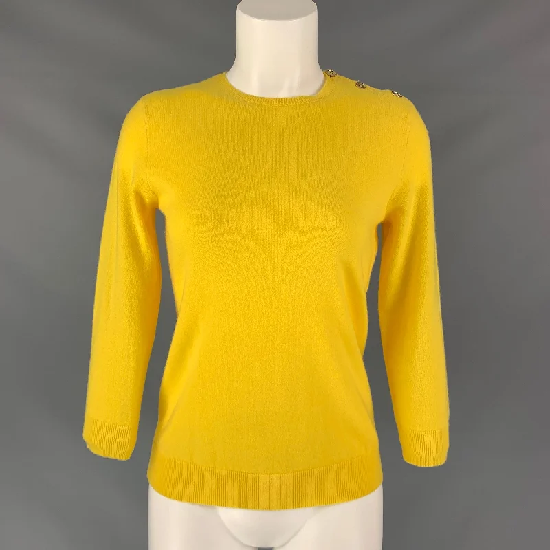 RALPH LAUREN Cashmere Knitted Size M Yellow Pullover Saggy Sleeve Comfort