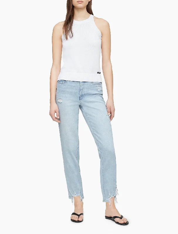 Calvin Klein Open Stitch Sleeveless Sweater - Women Denim Fabric Leather Fabric Suede Fabric Calvin Klein Open Stitch Sleeveless Sweater - Women Denim Fabric Leather Fabric Suede Fabric