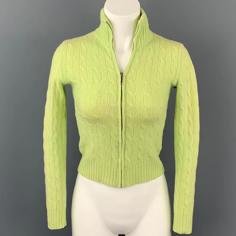 RALPH LAUREN Black Label Size S Chartreuse Cashmere Pullover Textured Knit Design