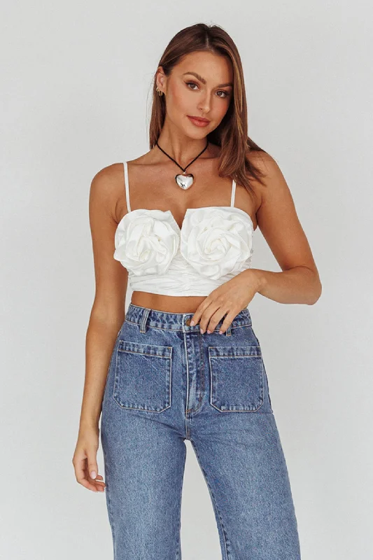 Romina Rose Bust Crop Top Ivory Welt Pockets Slit Pockets Flap Pockets