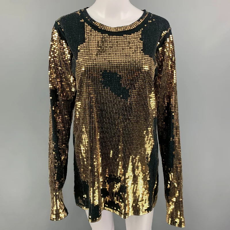 BALMAIN Size M Black Gold Sequined Crew-Neck Pullover Jewel Neck Pullover