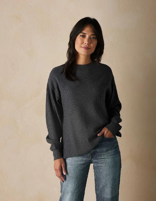 Honeycomb Waffle Split Side Pullover in Shadow Slouchy Comfort Pullover