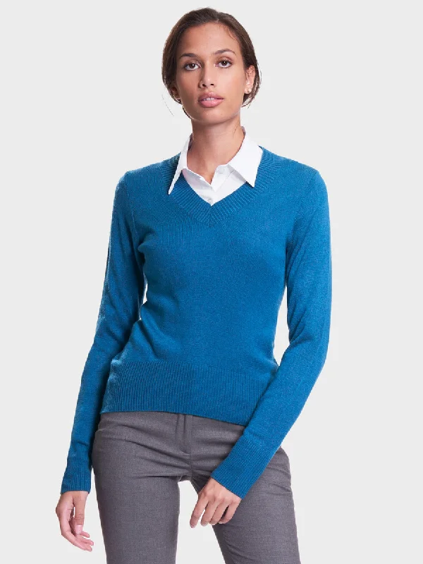 Ladies' Favorite V-Neck Sweater - Aquamarine Boat Neck Shawl Collar Notched Collar