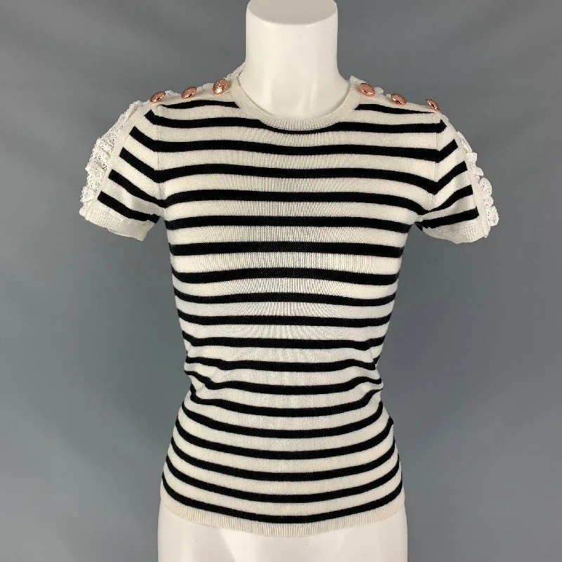 MANOUSH Size XS Black & White Wool / Elastane Stripe Short Seeleve Pullover Short Sleeve Top
