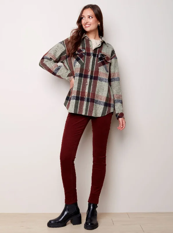 Flannel Shirt Jacket [Pine-C6228] Herringbone Jacket Houndstooth Jacket Plaid Jacket