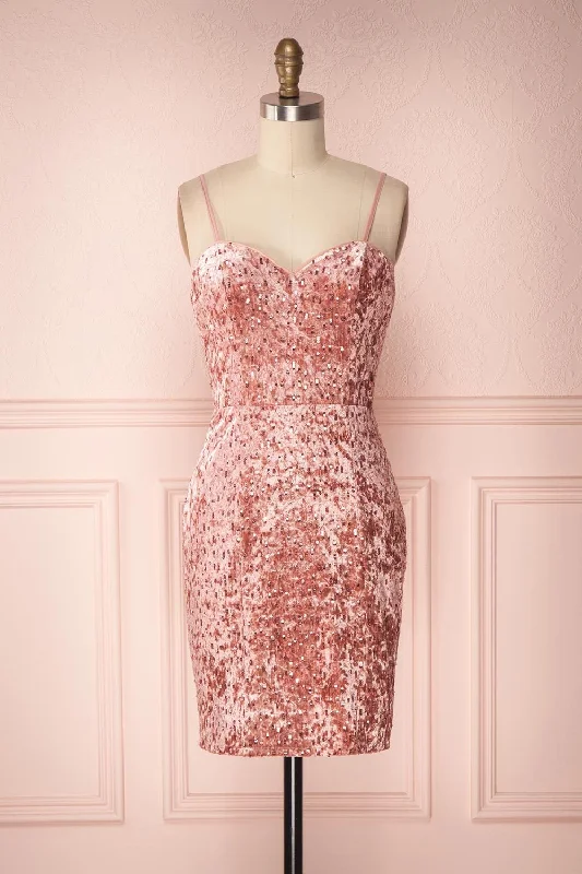 Emilyn | Pink Velvet Dress