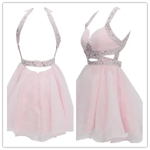 Chiffon Pearl Pink Backless Homecoming Dress Prom Dresses