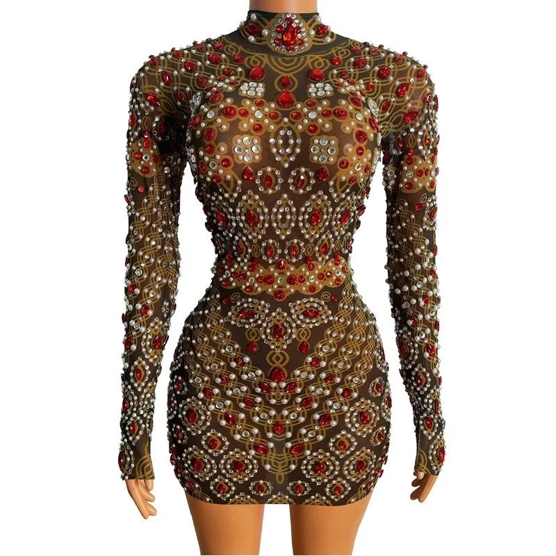 Red pearl dress