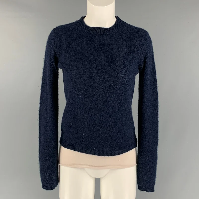 BROCHU WALKER Size S Navy Cream Cashmere Crew-Neck Pullover Shawl Collar Sweater