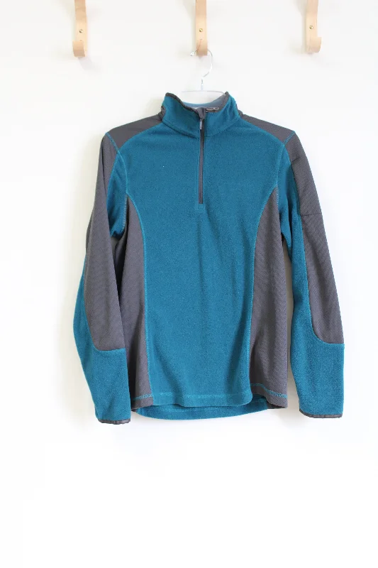 Lands' End Blue Green Fleece Pullover | S Asymmetrical Hem Sweater