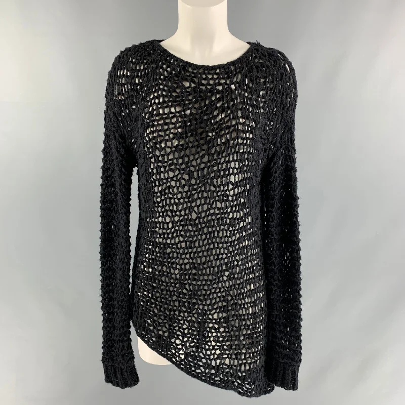 HELMUT LANG Size P Black Alpaca Blend See Through Asymmetrical Pullover Jewel Neck Pullover