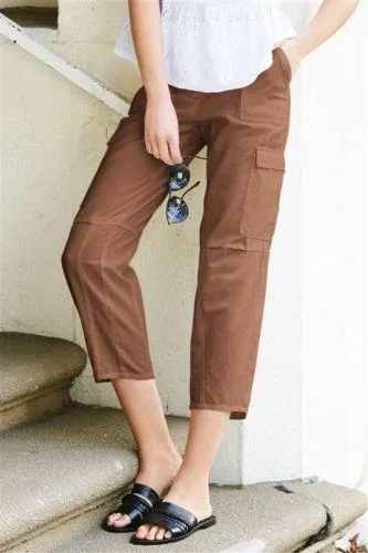 Next Womens Petite Tan Cotton Tapered Trousers Trousers sophisticated sleek