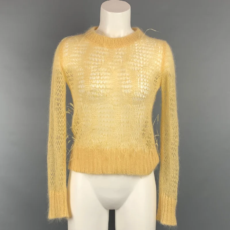 NO. 21 Size 2 Yellow Knitted Textured Feather Mohair Pullover Chunky Knit Pullover
