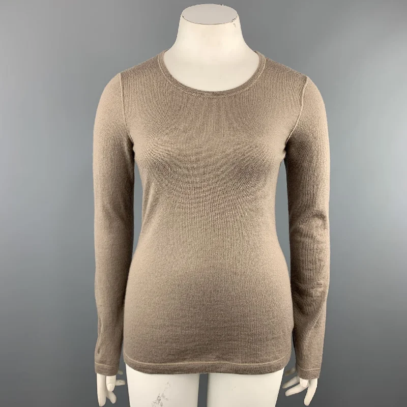 LORO PIANA Size 10 Taupe Beige Sheer Cashmere Knit Long Sleeve Pullover Boyleg Sleeve Pullover