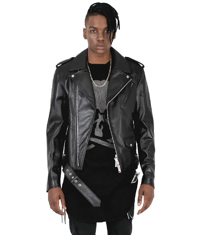 Black Swarovski Biker Jacket Collared Jacket Crew Neck Jacket Turtle Neck Jacket