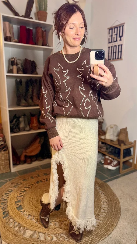Clutch Boot Stitch Pullover Sweatshirt Keyhole Neck Pullover