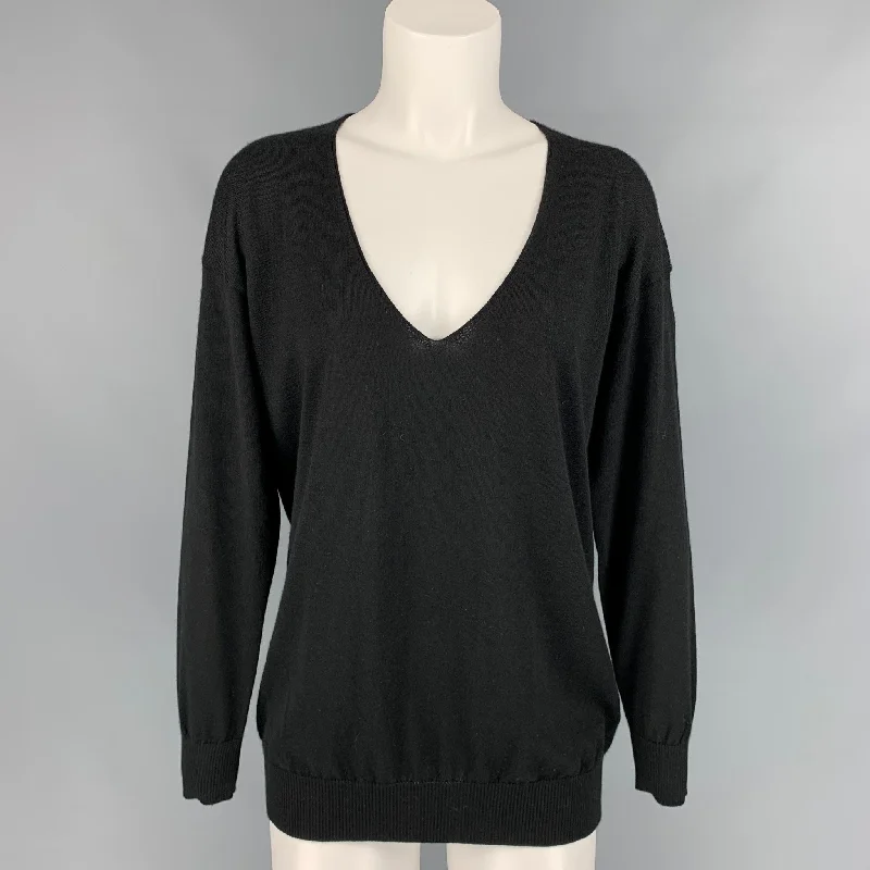 FALCONERI Size S Black Cashmere V-neck Pullover Tapered Sleeve Pullover